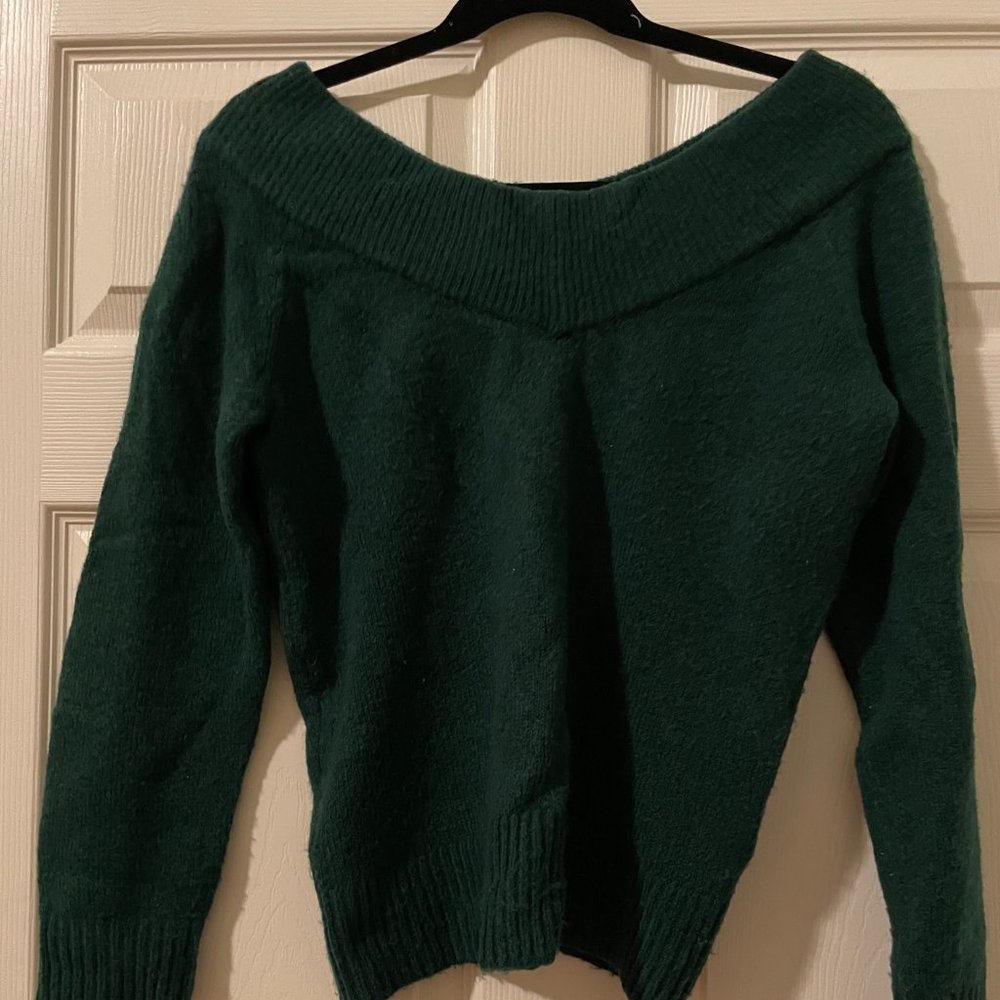 Dark green off shoulder v neck sweater